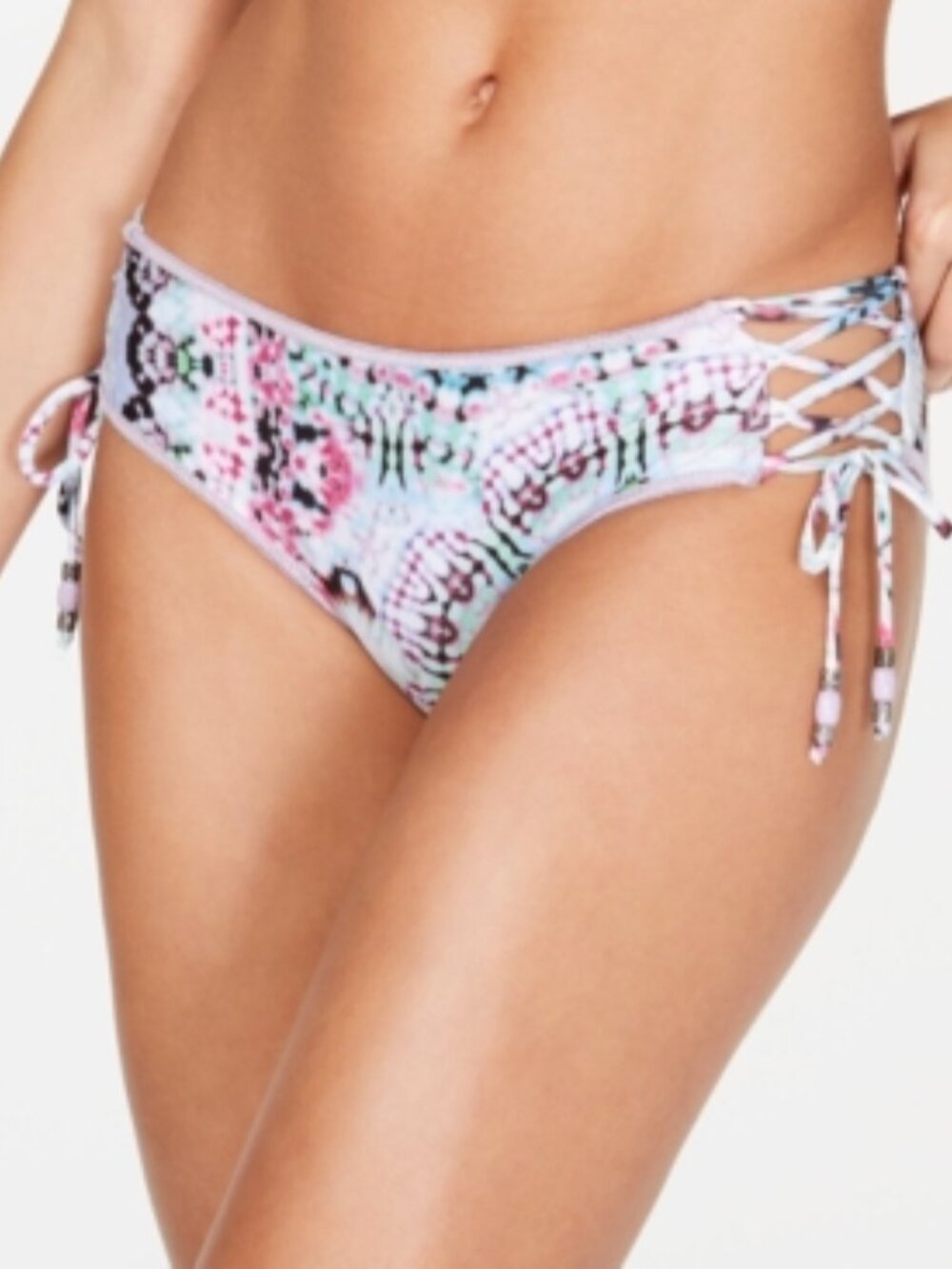 Becca Peace and Love Corset-Tie Hipster Bikini Bottoms Multi Swimsuit Size L NWT - Picture 1 of 9